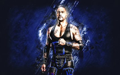 damiano prete, wwe, lottatore americano, sfondo di pietra blu, campione intercontinentale wwe, arte del grunge, usa, lotta, luis martinez, damian priest wwe, spettacolo di wrestling mondiale