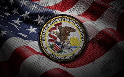 illinois seal, 4k, abd eyaletlerinin mühürleri, abd bayrağı, illinois rozeti, amerika, illinois eyaleti, amerikan bayrağı, illinois amblemi, illinois