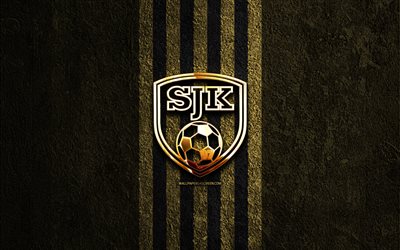 sjk seinjoki golden logo, 4k, brauner steinhintergrund, veikkausliiga, finnischer fußballverein, sjk seinjoki logo, fußball, sjk seinjoki emblem, sjk seinjoki, sjk seinjoki fc