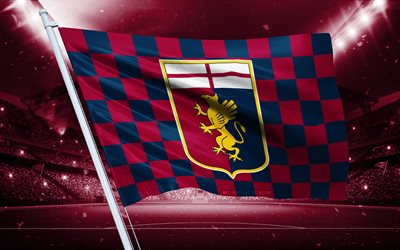 4k, Genoa CFC logo, Italian football club, stadium flag, Genoa CFC fans flag, blue burgundy flag, Genoa CFC emblem, Serie A, Italy, football, Genoa FC