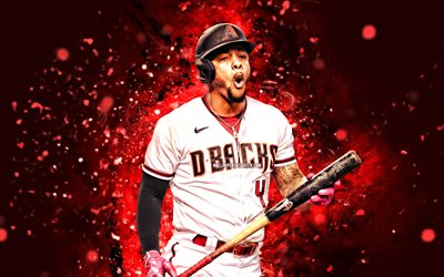 ketel marte, 4k, kırmızı neon işıklar, arizona diamondbacks, mlb, dominik beyzbol oyuncuları, ketel marte 4k, beyzbol, major league beyzbol, el nino, ketel marte arizona diamondbacks