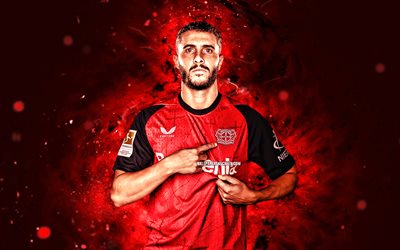 マリオ・エルモソ, 4k, 赤いネオンライト, bayer leverkusen fc, ブンデスリーガ, スペインのサッカー選手, マリオ・エルモソ4k, サッカーサッカー, バイエル04レバークーゼン, fc bayer leverkusen, マリオ・エルモソ・バイエル・レバクーゼン