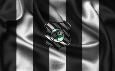 4k, Figueirense FC logo, black white silk fabric, Brazilian football team, Figueirense FC emblem, Brazilian Serie C, Figueirense FC, Brazil, football, Figueirense FC flag, Figueirense