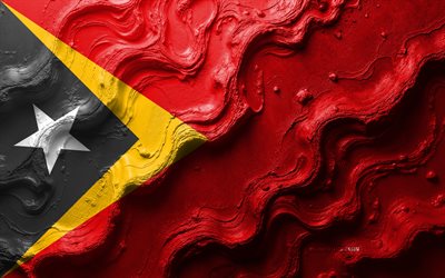 timor leste, 4k, stenvågstruktur, 3d timor leste flagga, asien, flaggor från asiatiska länder, timor ur