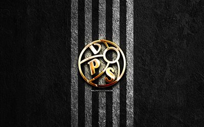 vaasan paloseura golden logo, 4k, schwarzer steinhintergrund, veikkausliiga, finnischer fußballverein, vaasan palloseura logo, fußball, vaasan palloseura emblem, vaasan palloseura, vaasan palloseura fc