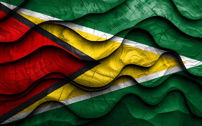 4k, Guyanese flag, South American countries, wooden 3D waves flags, Day of Guyana, flag of Guyana, Guyana wooden flag, South America, Guyanese national symbols, Guyana flag, Guyana