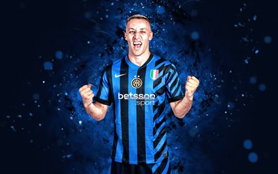 4k, davide frattesi, antecedentes abstratos azuis, inter milan fc, serie a, jogadores de futebol italianos, luzes de neon azul, davide frattesi 4k, futebol, internazionale, inter, davide frattesi inter milan