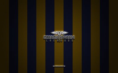 georgia swarm logo, canadian box lacrosse team, national lacrosse league, background di carbonio giallo blu, nll, emblema di sciame georgia, box lacrosse, sciame della georgia, canada