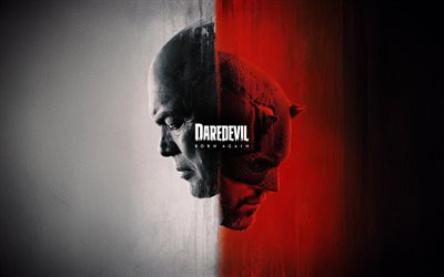 2025, daredevil syntynyt uudelleen, 4k, promo  materiaalit, juliste, daredevil 2025, huimapäinen, matt murdock, wilson fisk, charlie cox, vincent donofrio, päähenkilöt, kingpino