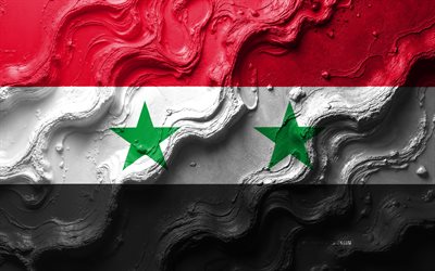 syrien flagga, 4k, stenvågstruktur, syriens flagg, 3d syrien flagga, asien, flaggor från asiatiska länder, syrien
