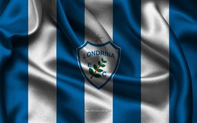 4k, logo di londrina esporte club, tessuto di seta bianca blu, team di calcio brasiliana, emblema di londrina esporte club, serie brasiliana c, londrina esporte club, brasile, calcio, flag di londrina esporte club, londrina fc