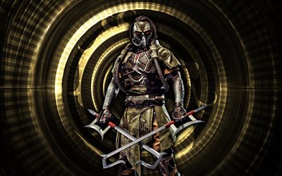 Kabal, 4k, yellow spiral background, Mortal Kombat Mobile, creative, Mortal Kombat, Kabal MK Mobile, Mortal Kombat characters