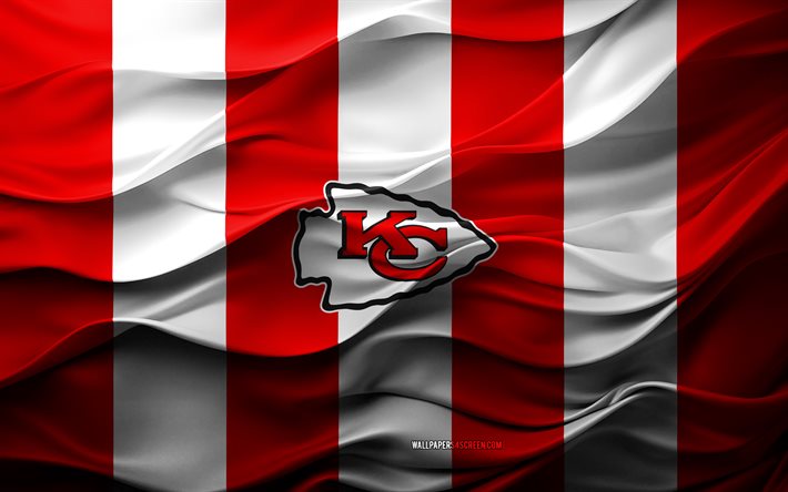 4k, logo des chiefs de kansas city, fond 3d blanc rouge, emblème des chefs de la ville du kansas, drapeau de los angeles rams, texture 3d, nfl, usa, chiefs de kansas city, football américain