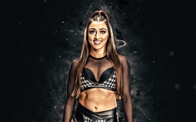 رين سنكلير, 4k, أضواء النيون البيضاء, wwe, مبدع, مصارع أمريكي, ماديسون دومبكوفسكي, إن إكس تي, خلفية مجردة سوداء, الترفيه العالمي للمصارعة, المصارعين, رين سنكلير 4k