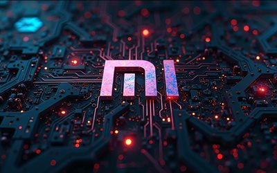 Xiaomi glowing logo, black technology background, Xiaomi neon logo, Xiaomi emblem, Xiaomi logo, Xiaomi sign, Xiaomi