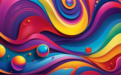 4k, ondas coloridas en 3d, bolas de colores, esferas, curvas 3d de colores, arte 3d, obra de arte, abstracción colorida, ondas abstractas coloridas, fondo ondulado abstracto, ondas abstractas, fondos abstractos