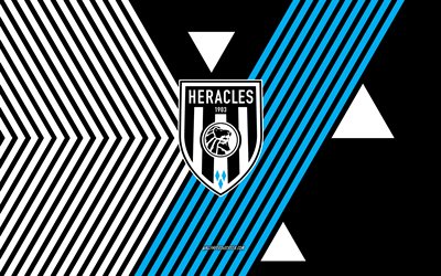 Heracles Almelo logo, 4k, Dutch football team, black white lines background, Heracles Almelo, Eredivisie, Netherlands, line art, Heracles Almelo emblem, football