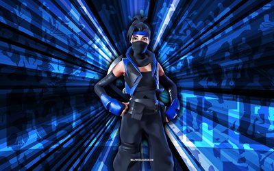 4k, kuno indigo, fond de rayons bleus, peau de kuno indigo, kuno indigo fortnite, art abstrait, skin fortnite kuno indigo, personnages fortifiés, fortnite, art créatif