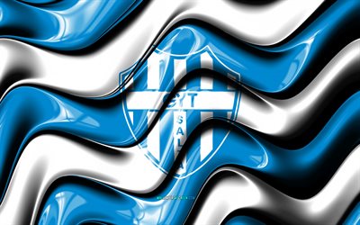 logo 3d de gimnasia et tiro, 4k, vagues 3d blanches bleues, primera nationale, football, drapeau gimnasia y tiro, créatif, logo gimnasia et tiro, gimnasia et tiro, club de football argentin, gimnasia y tiro fc