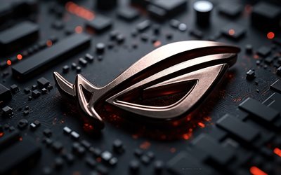 logotipo de metal bronze rog, 4k, fundo de tecnologia preta, república dos jogadores, emblema de metal bronze rog, logotipo de metal bronze rog 3d, sinal de aço rog, asus rog, placa mãe preta, sinal rog, logotipo da rog, rog