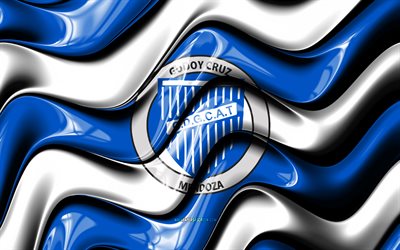 Godoy Cruz 3D logo, 4k, blue white 3D waves, Primera Nacional, football, Godoy Cruz flag, creative, Godoy Cruz logo, Godoy Cruz, Argentine football club, soccer, Godoy Cruz FC