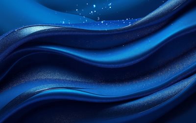 Blue waves with golden sand, 4K, waves with golden sparkles, blue 3D waves background, blue elegant waves background, blue luxury backgrounds, waves background