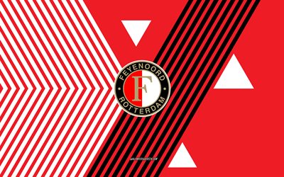 Feyenoord logo, 4k, Dutch football team, red white lines background, Feyenoord, Eredivisie, Netherlands, line art, Feyenoord emblem, football