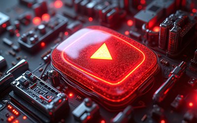 youtube glaslogo, 4k, dunkelheit, schwarzer high tech hintergrund, soziale netzwerke, marken, kreativ, youtube logo auf mikroschaltung, kunstwerk, youtube logo, youtube