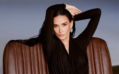 Demi Moore, 4K, portrait, American actress, photoshoot, Demi Gene Moore, Hollywood, black dress, American fashion model, Demi Moore photoshoot