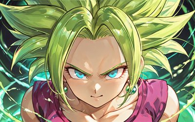 4k, كيفلا دراغون بول, اضاءات خضراء, خلفية مجردة خضراء, كالي, دي بي اس, دراغون بول, كيفلا, كيفلا دي بي اس, دراغون بول سوبر, شخصيات دي بي اس