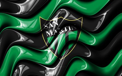 logotipo 3d de san martín de san juan, 4k, ondas 3d verdes negras, primera nacional, fútbol americano, bandera de san martín de san juan, creativo, logotipo de san martín de san juan, san martín de san juan, club de fútbol argentino, fútbol, san martín de san juan fc