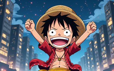 4k, 몽키 d 루피, 치비 아트, 원피스, 밤, 기어 피프스, 만화, 추상 미술, 원피스 캐릭터, 몽키 d 루피 꼬마, 기어 5, 삽화, 고무 고무노미, 몽키 d 루피 원피스