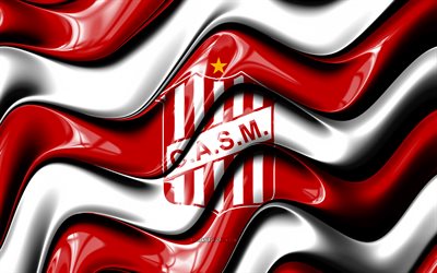 San Martin Tucuman 3D logo, 4k, red white 3D waves, Primera Nacional, football, San Martin Tucuman flag, creative, San Martin Tucuman logo, San Martin Tucuman, Argentine football club, soccer, San Martin Tucuman FC