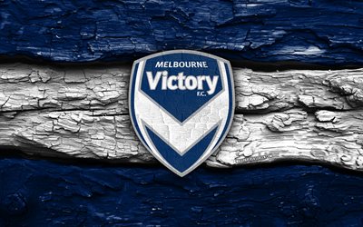 logo in legno melbourne victory, 4k, fondo di legno bianco blu, lega a, calcio, logo della vittoria di melbourne, vittoria di melbourne, squadra di calcio australiana, melbourne victory fc