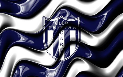 Tristan Suarez 3D logo, 4k, blue white 3D waves, Primera Nacional, football, Tristan Suarez flag, creative, Tristan Suarez logo, Tristan Suarez, Argentine football club, soccer, Tristan Suarez FC