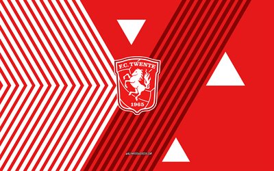 FC Twente logo, 4k, Dutch football team, red white lines background, FC Twente, Eredivisie, Netherlands, line art, FC Twente emblem, football