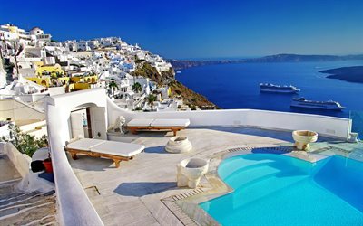 Santorini, Yunanistan, tatil, deniz, yaz, yolcu gemilerine