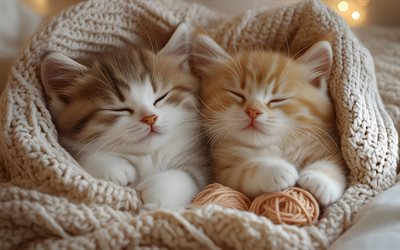 chatons endormis, petits chats, animaux mignons, animaux de compagnie endormis, chats, chaton, bonne nuit concepts