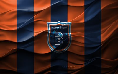 4k, 이스탄불 basaksehir 로고, 블루 오렌지 3d 배경, 슈퍼 리그, 이스탄불 basaksehir 엠블럼, 터키 축구 팀, 이스탄불 basaksehir 깃발, 3d 텍스처, 칠면조, 이스탄불 바사크스 히르, 축구