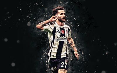 rafa silva, 4k, beyaz neon işıklar, besiktas, süper lig, portekizli futbolcular, rafa silva 4k, besiktas fc, futbol, besiktas jk, bjk, rafa silva besiktas