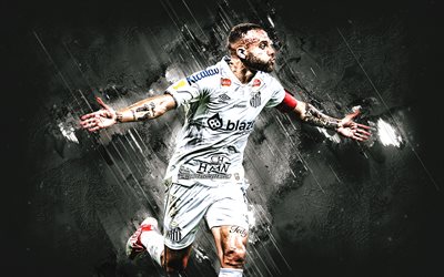 guilherme, santos fc, calciatore brasiliano, sfondo di pietra bianca, grunge art, brasile, calcio, guilherme augusto vieira dos santos, guilherme santos fc