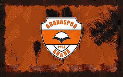 adanaspor grunge 로고, 4k, 1 리그, 오렌지 그런지 배경, 축구, adanaspor emblem, adanaspor 로고, adanaspor as, 터키 축구 클럽, adanaspor fc