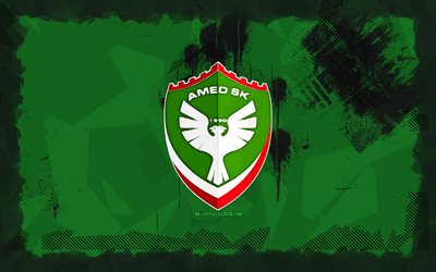logo grunge amedspor, 4k, 1 lig, sfondo del grunge verde, calcio, emblema di amedspor, logo amedspor, amed sk, club di calcio turco, amedspor fc