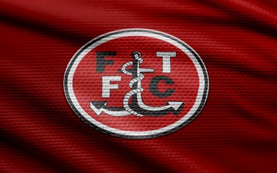 fleetwood town fc fabric logo, 4k, hintergrund roter stoff, liga zwei, bokeh, fußball, fleetwood town fc logo, fleetwood town fc emblem, fleetwood town fc, englischer fußballverein, fleetwood town