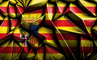 drapeau de l'aragon, 4k, texture créative 3d, drapeau aragon 3d, espagne, drapeau aragon, art 3d, aragon, communautés autonomes d'espagne, drapeau de la communauté autonome d'aragon