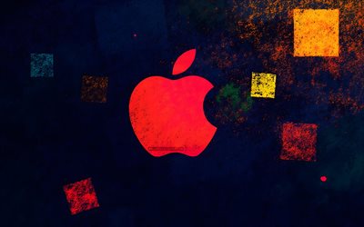 apple red logo, 4k, kreativ, grunge  hintergründe, marken, apple grunge  logo, apple abstract logo, kunstwerk, apple logo, apfel
