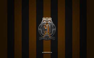Cambridge United FC logo, English football club, League One, orange black carbon background, Cambridge United FC emblem, football, Cambridge United FC, England, Cambridge United