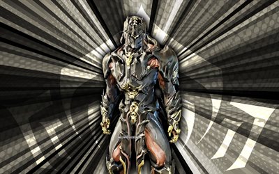 4k, atlas prime, warframe, fond de rayons bruns, art abstrait, skins warframe, personnages warframe, atlas prime warframe, art créatif
