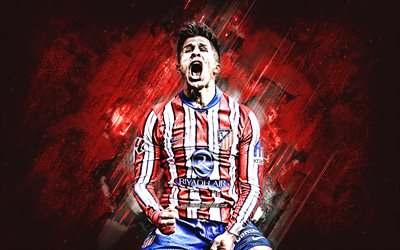 giuliano simeone, atlético de madrid, jugador de fútbol argentino, fondo de piedra roja, celebración de goles, arte grune, la liga, españa, fútbol americano, giuliano simeone atlético de madrid