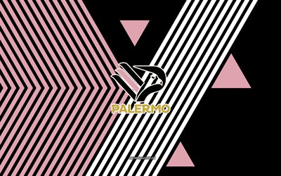 palermo calcio  logo, 4k, italian jalkapallojoukkue, vaaleanpunainen musta viiva tausta, palermo calcio, serie b, italia, linjataide, palermo calcio  merkki, jalkapallo